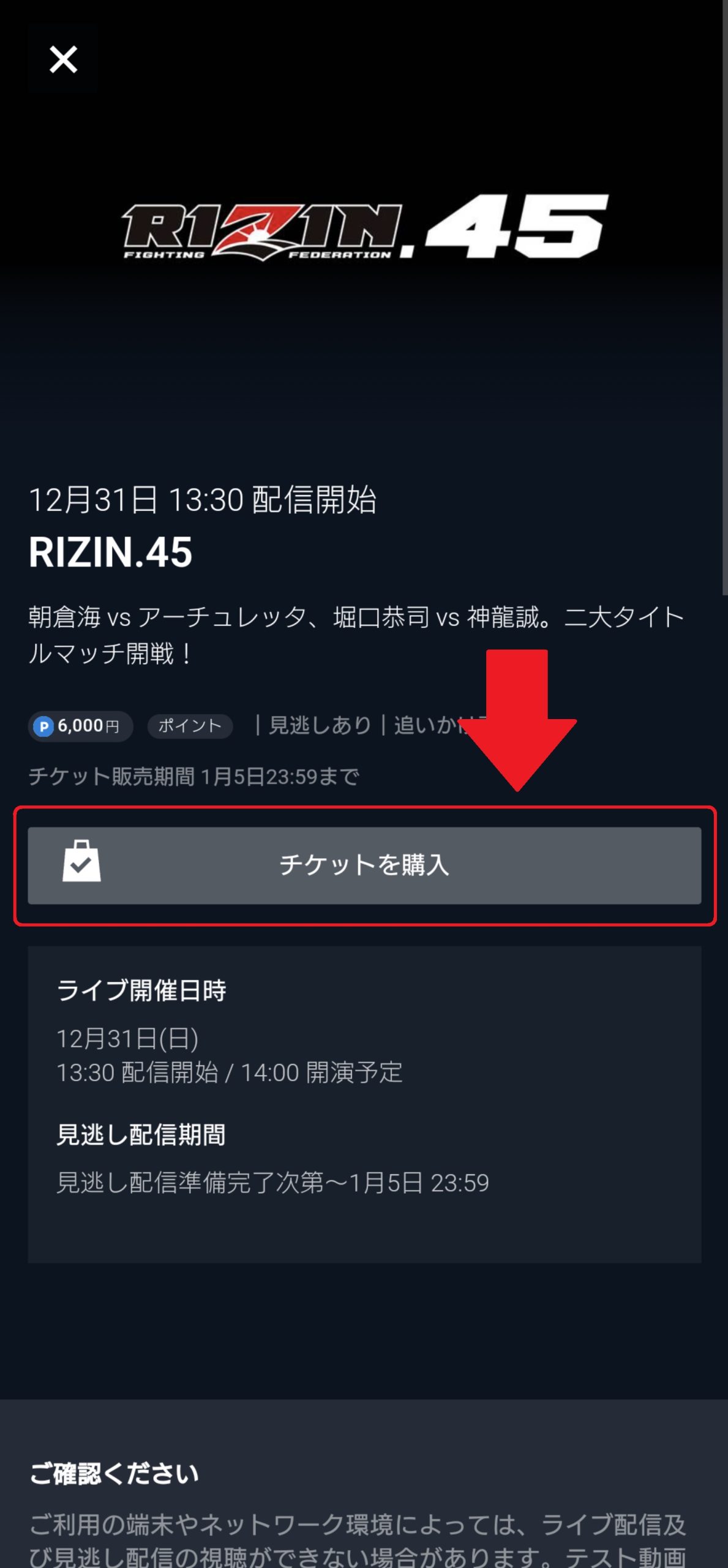 RIZIN.45 U-NEXT　チケット購入